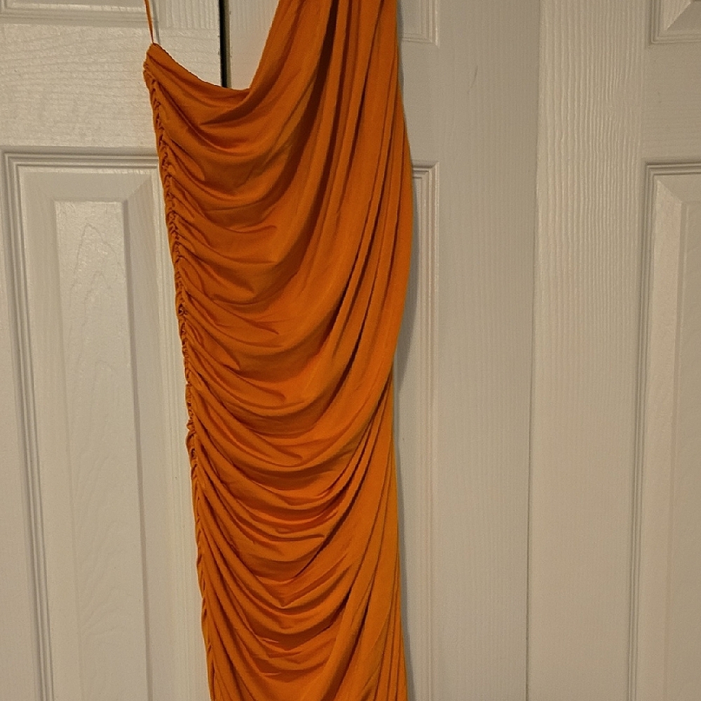 Express Orange Asymmetrical Ruched One Shoulder Dress Size Medium
